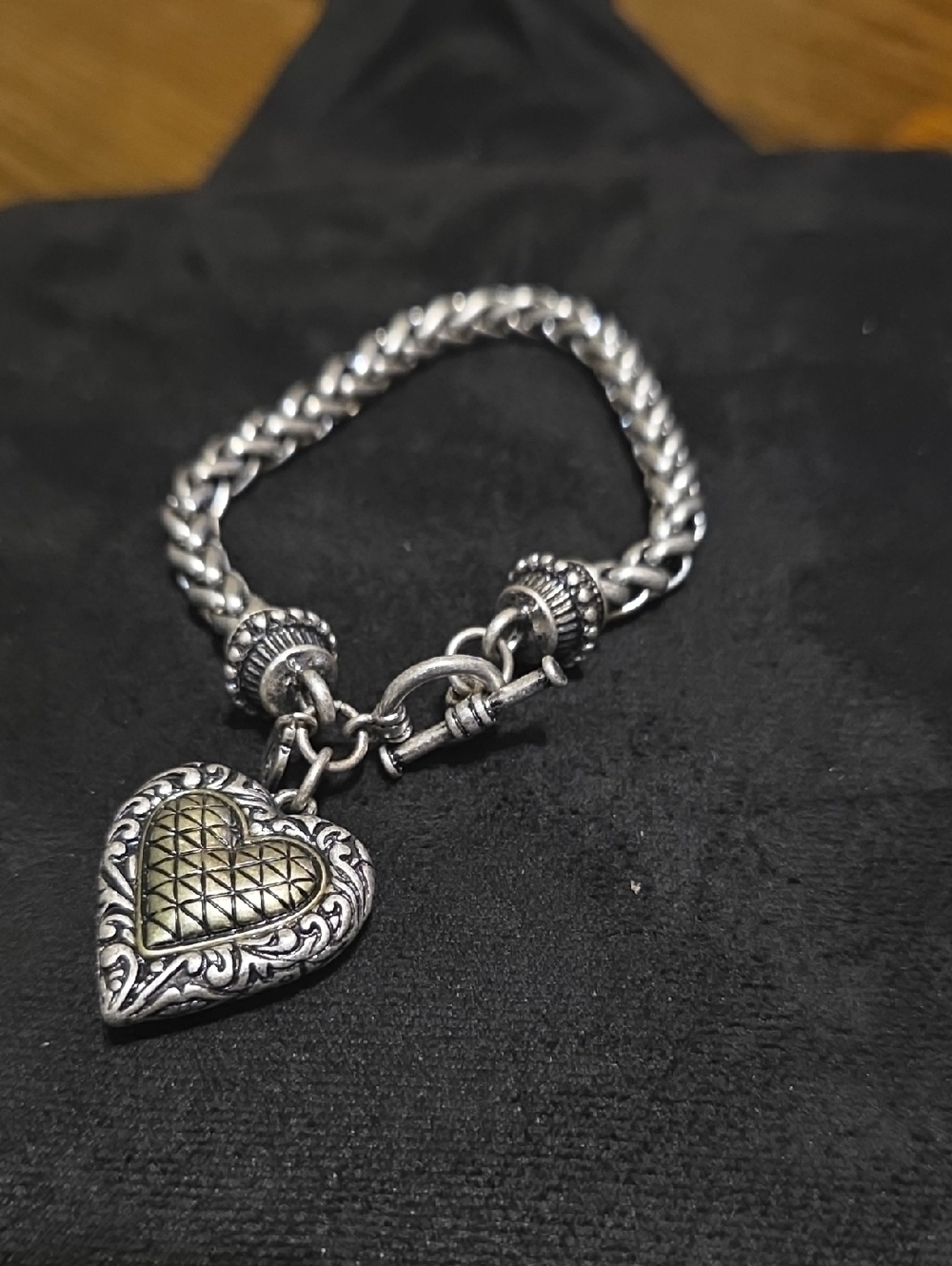 JS Silver and Gold Heart Toggle Bracelet